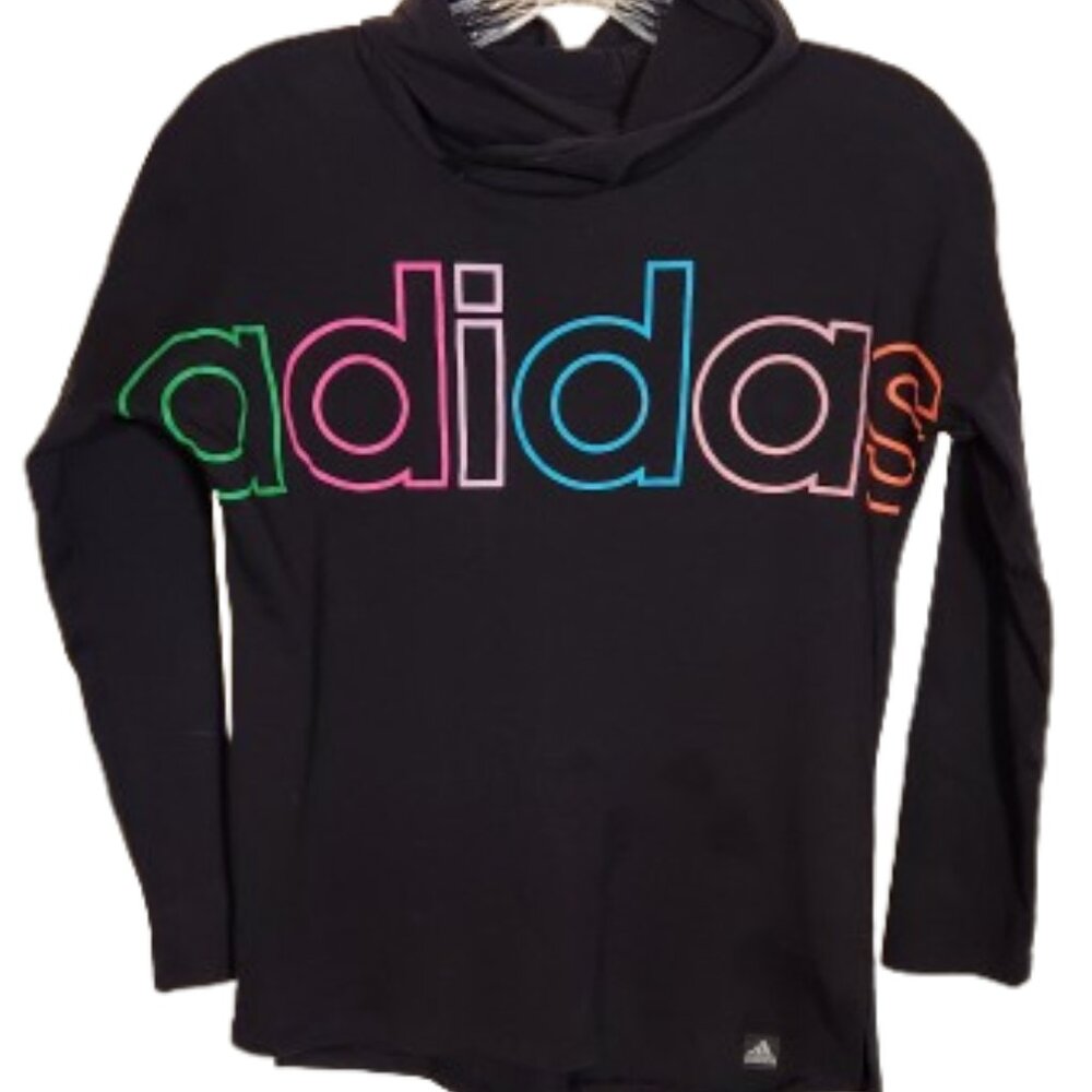 Girls Black Adidas Long Sleeve Hoodie T-shirt Size 10/12